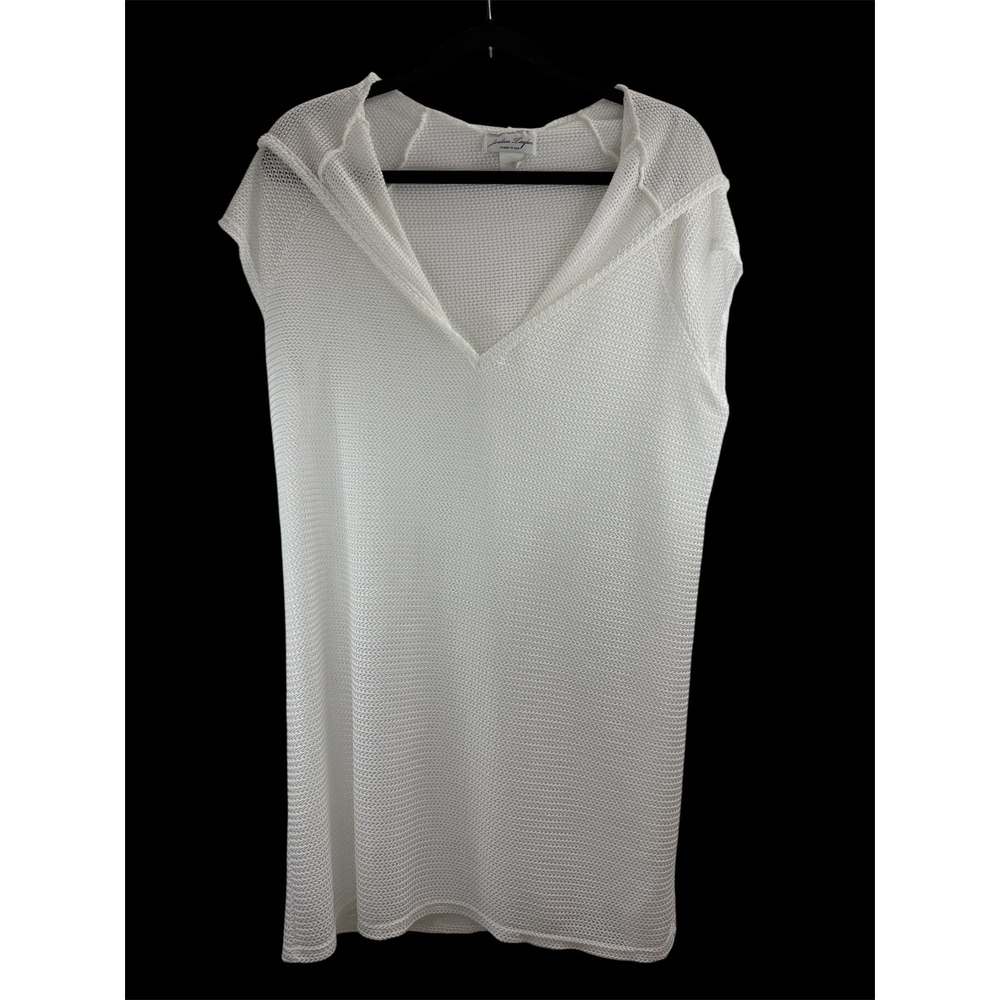 Jordan Laylor White Hooded Cover-Up Mesh Knit Sleeveless Top‎